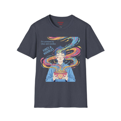 Vibes and Noodles Graphic Tee – Unisex Softstyle T-Shirt, Fun Quirky Apparel, Gift for Food Lovers, Casual Everyday Wear
