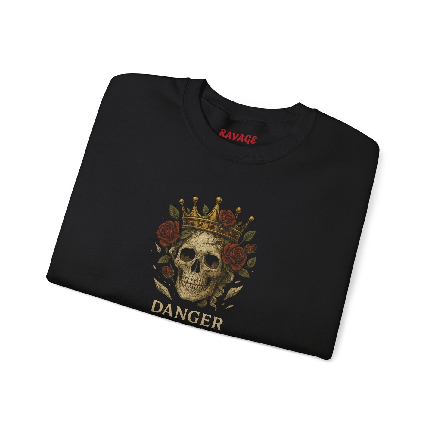 DANGER WEARS A CROWN OF ROSES Unisex Crewneck Sweatshirt – Heavy Blend Pullover for Casual Wear | Cozy Streetwear Gift for Her, Feminist Fashion Statement