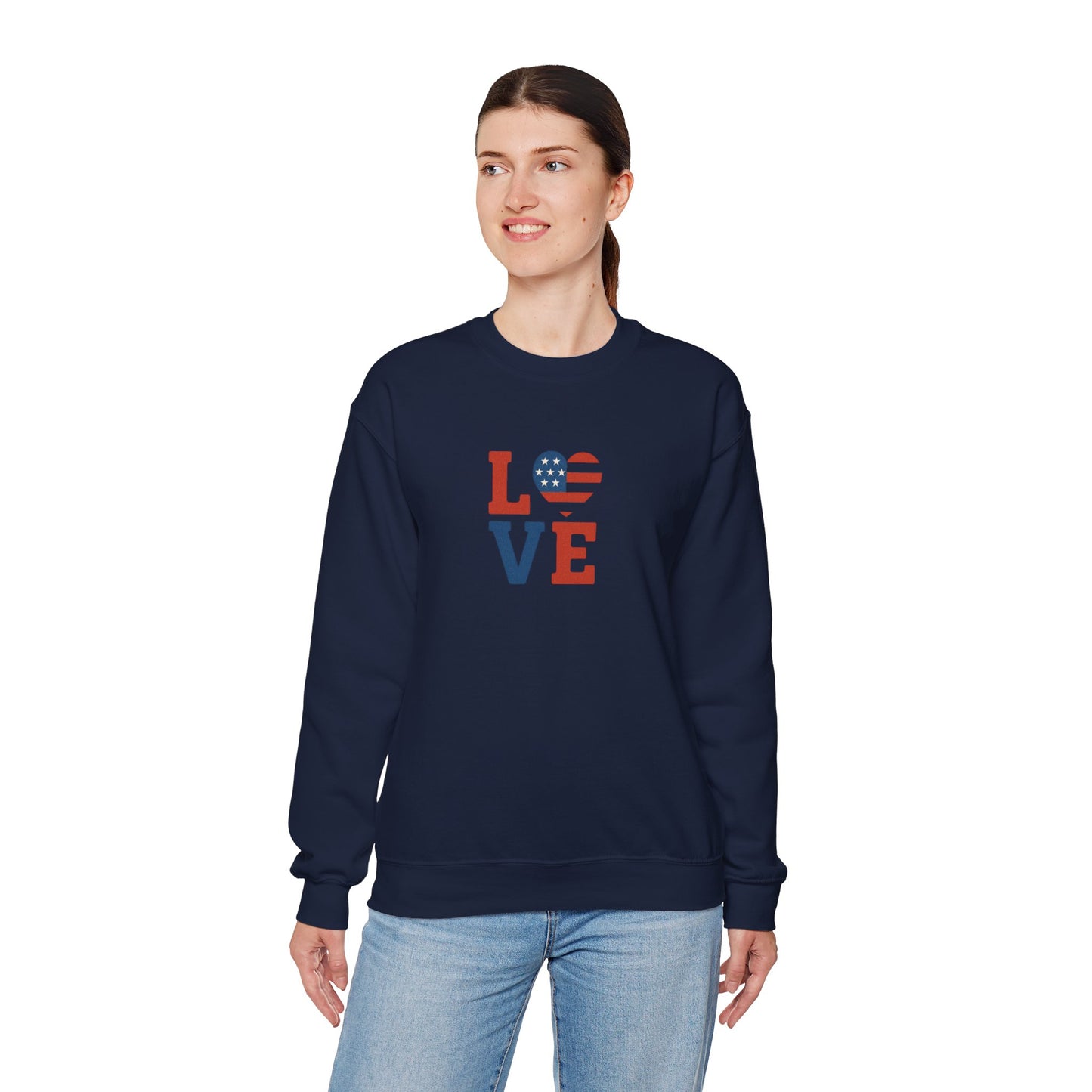Patriotic Love Sweatshirt | Unisex Crewneck, Cozy Top for Celebrations, Gifts, Independence Day, Casual Style, Everyday Comfort