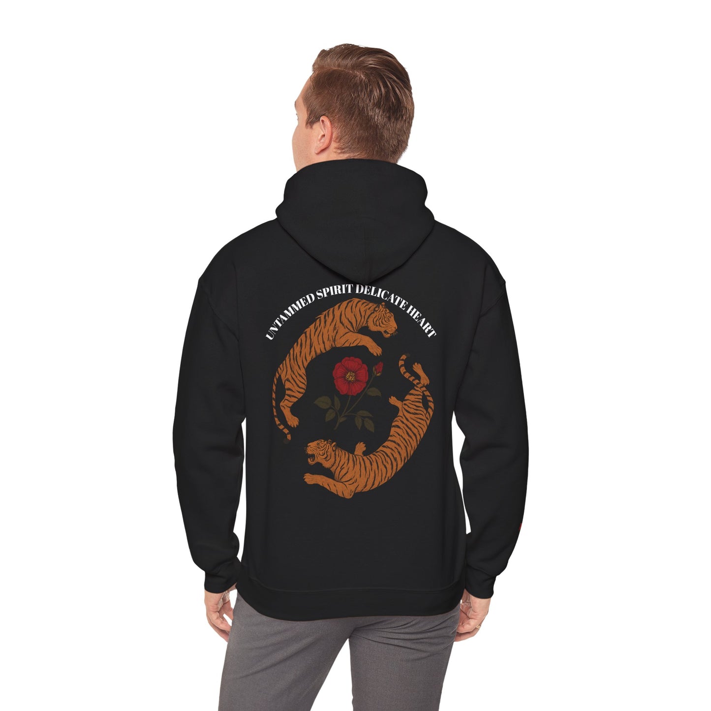 Black Tiger & Rose Graphic Tee, Unisex Cotton Hoodie, Casual Wear, Nature Inspired Gift, Statement Shirt, Festival Apparel