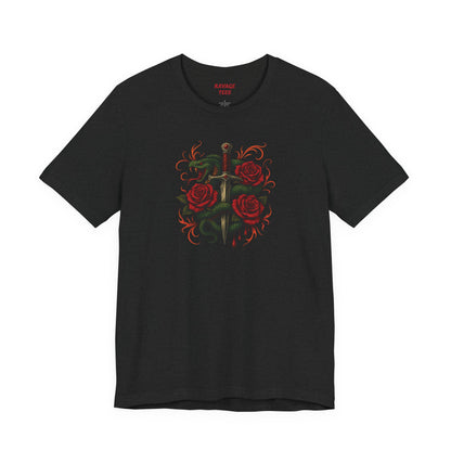 Edgy Rose Design Tee, Casual Wear, Gift for Music Lovers, Streetwear, Graphic Shirt, Vintage Style
