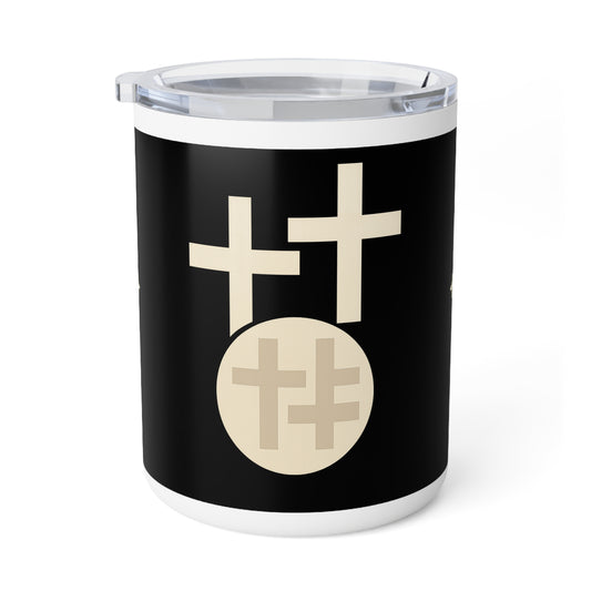 Calvary Cross Insulated Coffee Mug | Faith-Inspired Travel Mug, Black & Cream Design, Christian Gift for Coffee Lovers