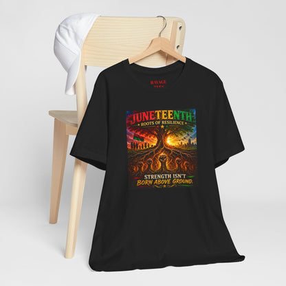 Juneteenth Roots of Resilience Tee — "Strength Isn't Born Above Ground"