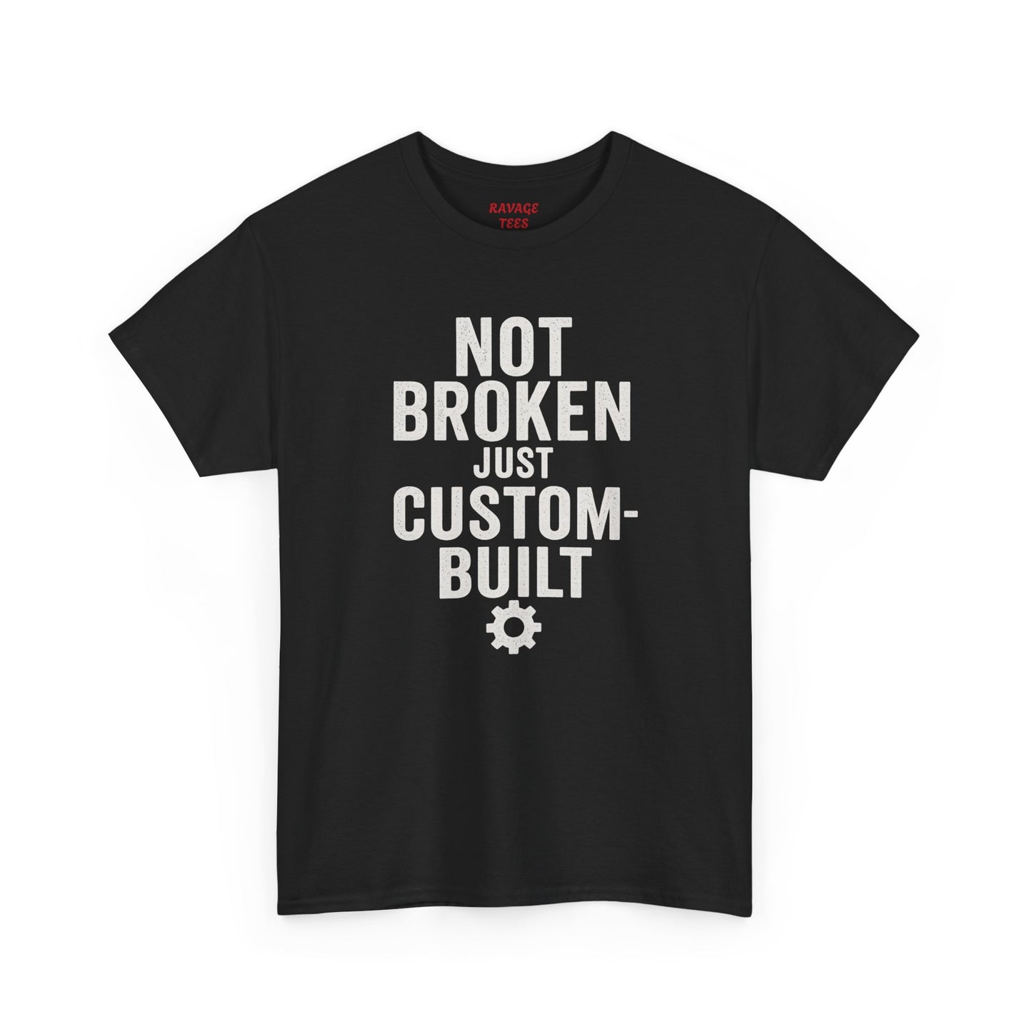 “Not Broken Just Custom-Built | Unisex Graphic Tee – Garage Edition