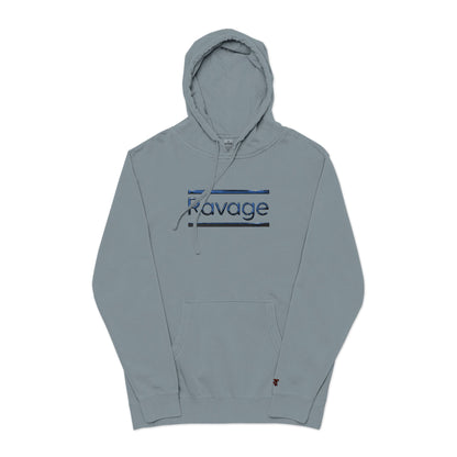 Embroided Ravage Distressed Logo Pigment-Dyed Hoodie — Black Vintage Wash