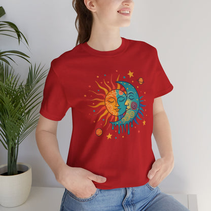 Sun & Moon Boho Graphic Tee — Celestial Retro Sunface T-Shirt