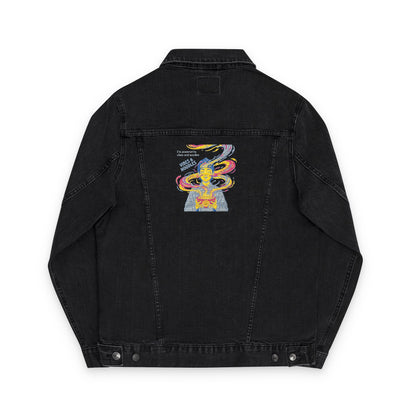 Vibes and Noodles Embroidered Denim Jacket | Unisex Streetwear Jean Jacket | Casual Trendy Outerwear