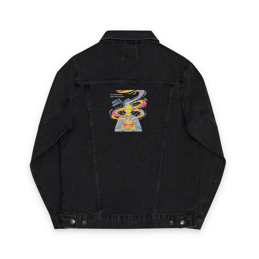 Vibes and Noodles Embroidered Denim Jacket | Unisex Streetwear Jean Jacket | Casual Trendy Outerwear