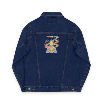 Vibes and Noodles Embroidered Denim Jacket | Unisex Streetwear Jean Jacket | Casual Trendy Outerwear